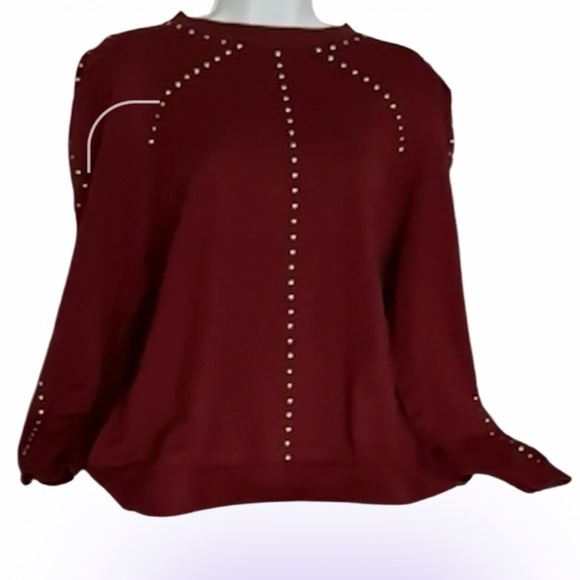 Macy’s Studded Embellished Puff Sleeve long sleeve Sweater  burgundy Sz 1X - Picture 16 of 16